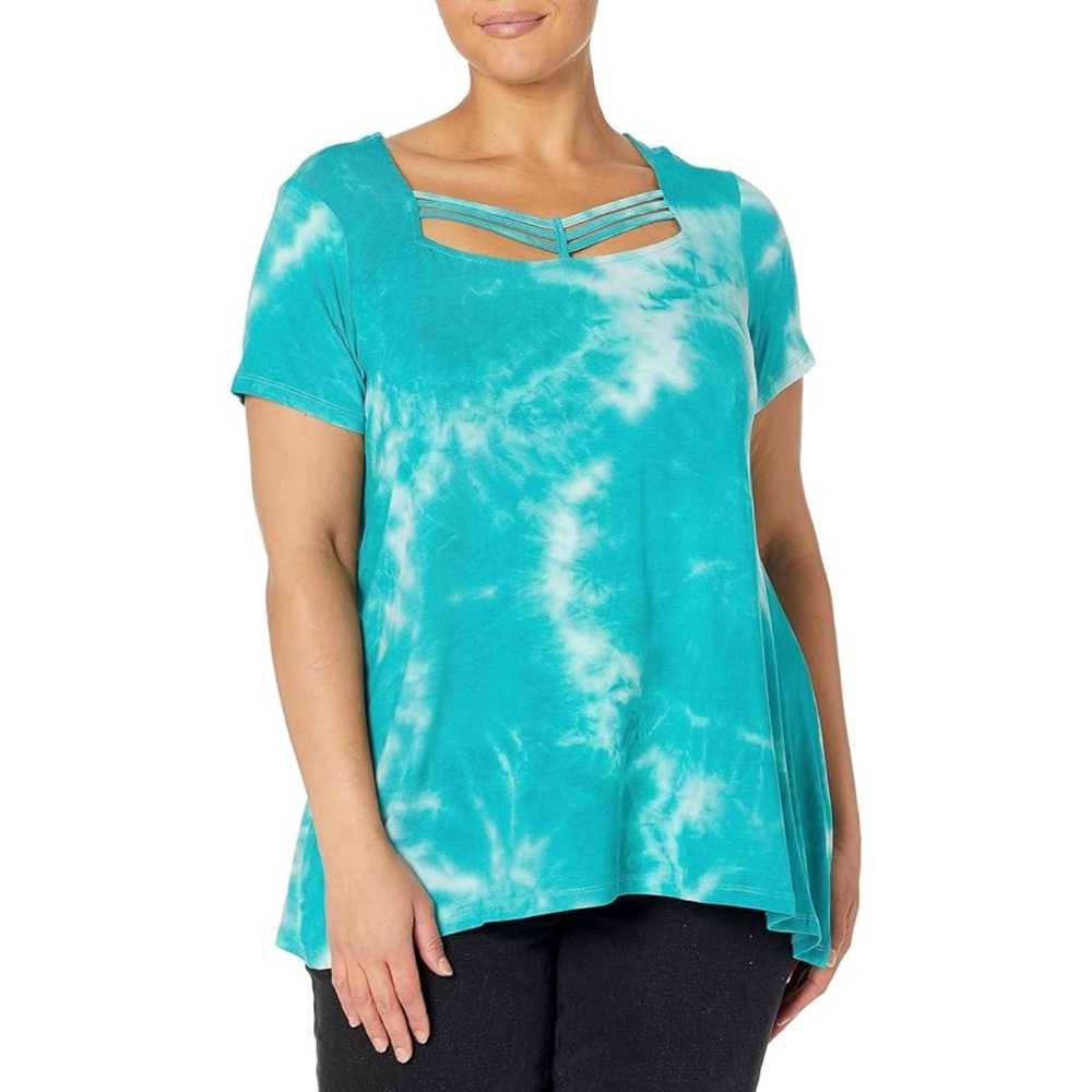 Avenue Talara Tie Dye Strappy Cutout Jersey Stretch Short Sleeve Tee Shirt